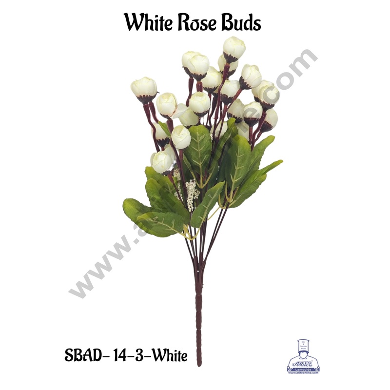 White Rose Buds Artificial Flower bunch For Cake Decoration  ( 1 Bunch ) Cake Decor