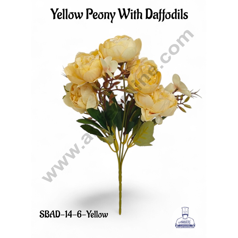 Yellow Peony With Daffodils Artificial Flower bunch For Cake Decoration  ( 1 Bunch ) Cake Decor