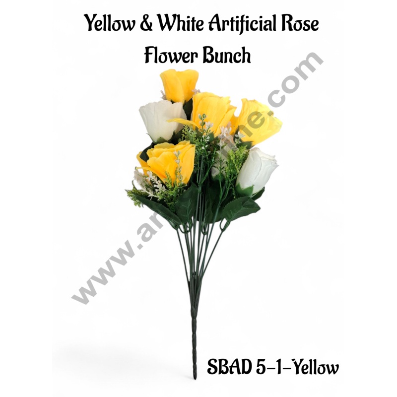 Yellow & White Artificial Rose Flower bunch For Cake Decoration  ( 1 Bunch ) Cake Decor