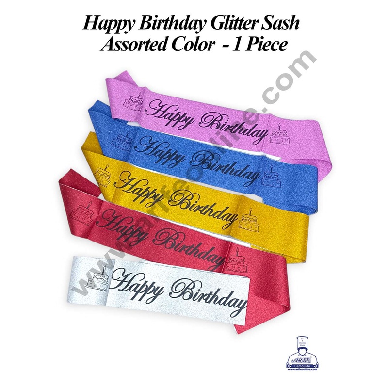 CAKE DECOR 1 Piece Happy Birthday Glitter Sash | Party Supplies - Assorted Color