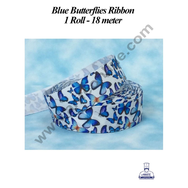 CAKE DECOR 1 Roll Blue Butterflies Ribbon | Gift Wrapping | Decoration (SBR-PR-019)