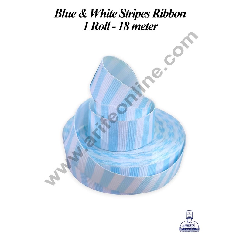 CAKE DECOR 1 Roll Blue & White Stripes Ribbon | Gift Wrapping | Decoration (SBR-PR-01)