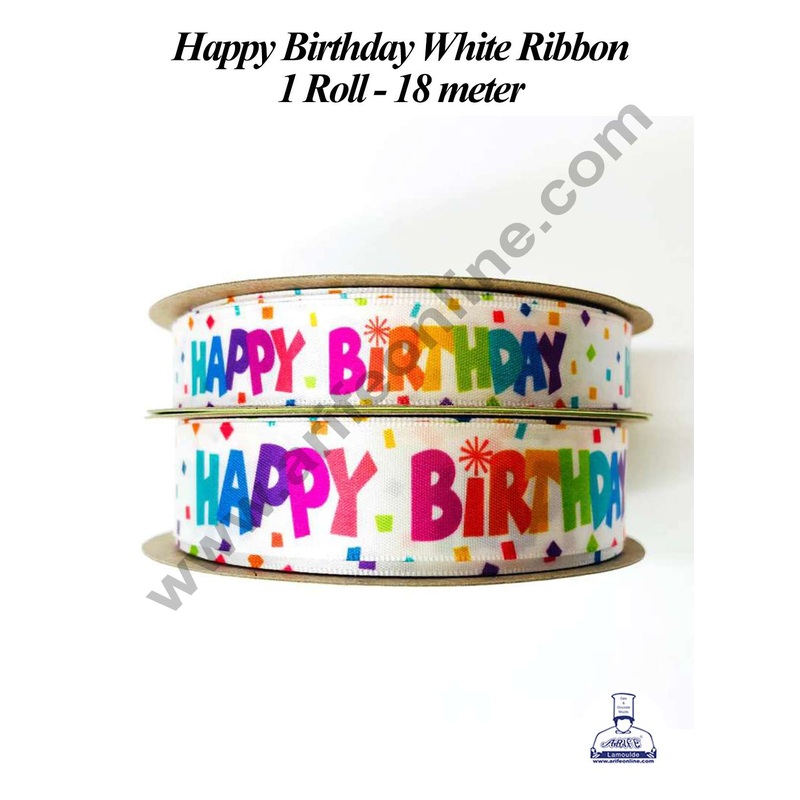 CAKE DECOR 1 Roll Happy Birthday White Ribbon | Gift Wrapping | Decoration (SBR-PR-021)