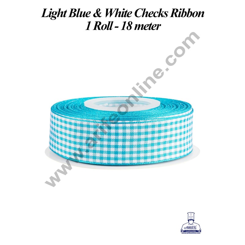 CAKE DECOR 1 Roll Light Blue & White Checks Ribbon | Gift Wrapping | Decoration (SBR-PR-05)