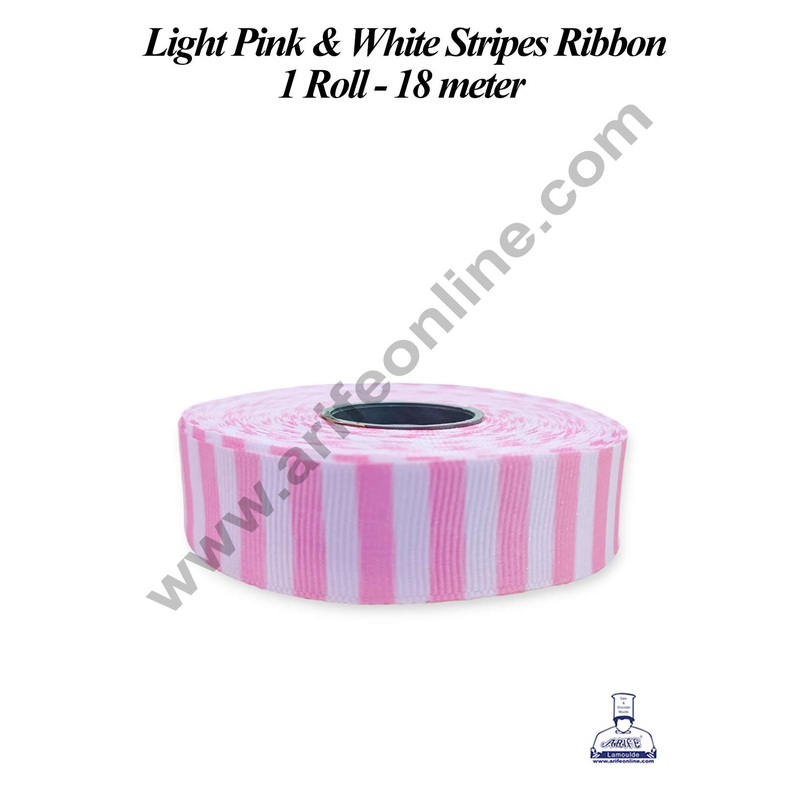 CAKE DECOR 1 Roll Light Pink & White Stripes Ribbon | Gift Wrapping | Decoration (SBR-PR-02)