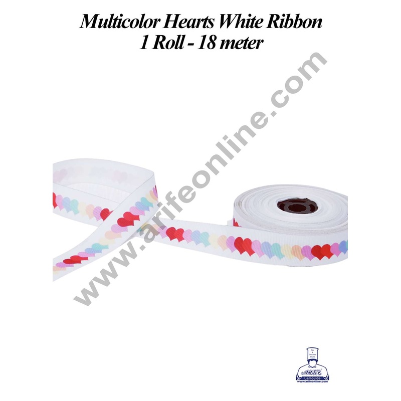 CAKE DECOR 1 Roll Multicolor Hearts White Ribbon | Gift Wrapping | Decoration (SBR-PR-07)
