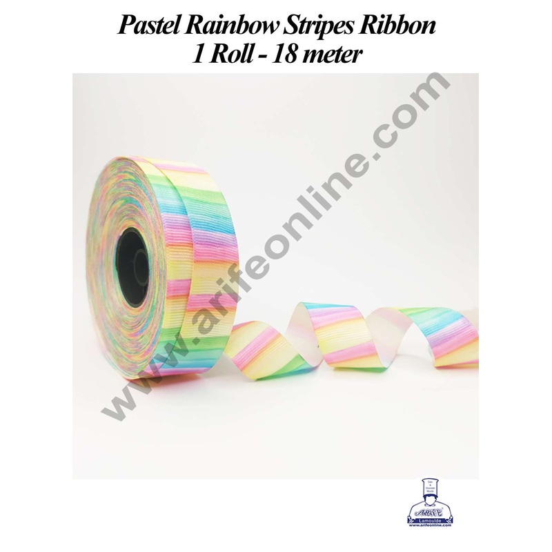 CAKE DECOR 1 Roll Pastel Rainbow Stripes Ribbon | Gift Wrapping | Decoration (SBR-PR-015)