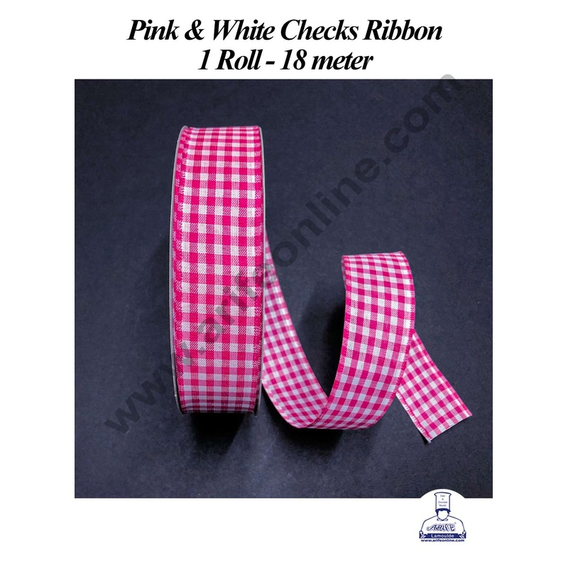 CAKE DECOR 1 Roll Pink & White Checks Ribbon | Gift Wrapping | Decoration (SBR-PR-04)