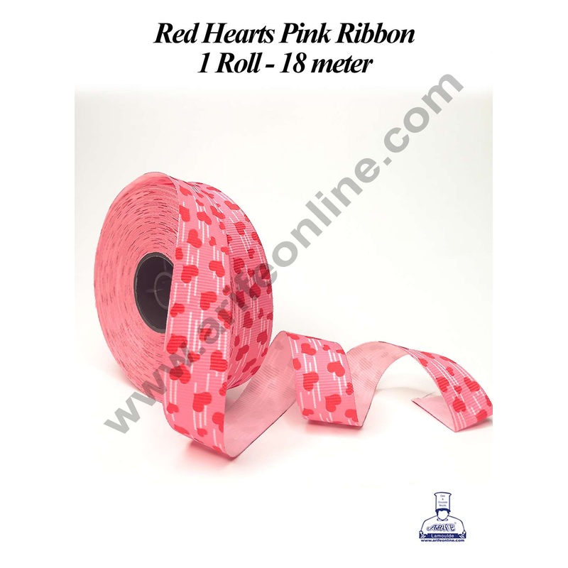 CAKE DECOR 1 Roll Red Hearts Pink Ribbon | Gift Wrapping | Decoration (SBR-PR-06)