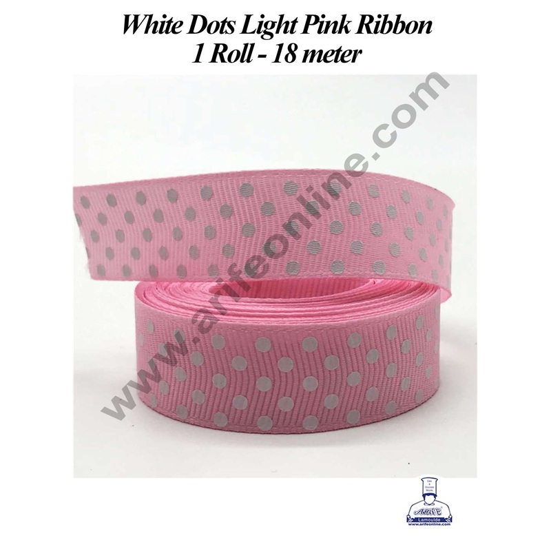 CAKE DECOR 1 Roll White Dots Pink Ribbon | Gift Wrapping | Decoration (SBR-PR-025)