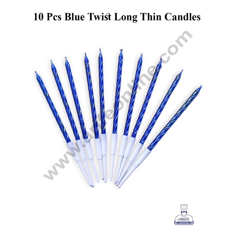 CAKE DECOR 10 pcs Blue Twist Long Thin Candle for Cake and Cupcake Decorations