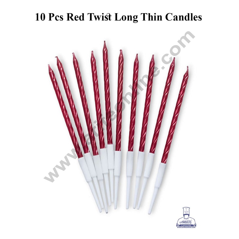 CAKE DECOR 10 pcs Red Twist Long Thin Candle for Cake and Cupcake Decorations