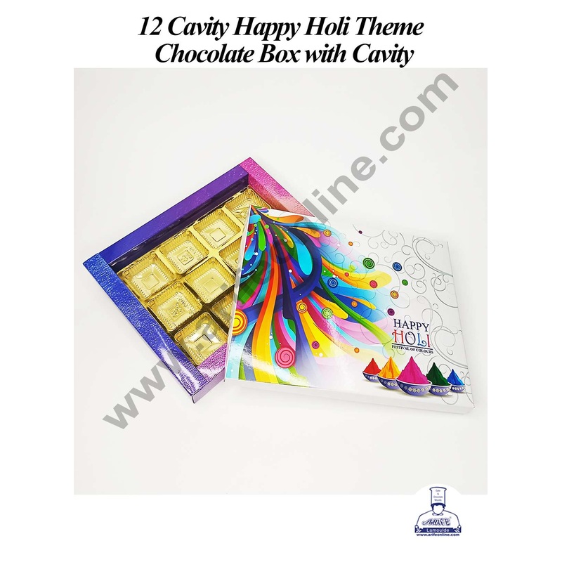 CAKE DECOR 12 Cavity Holi Theme Chocolate Box with Cavity | Sweet Delights | Gift Box - 1 Piece