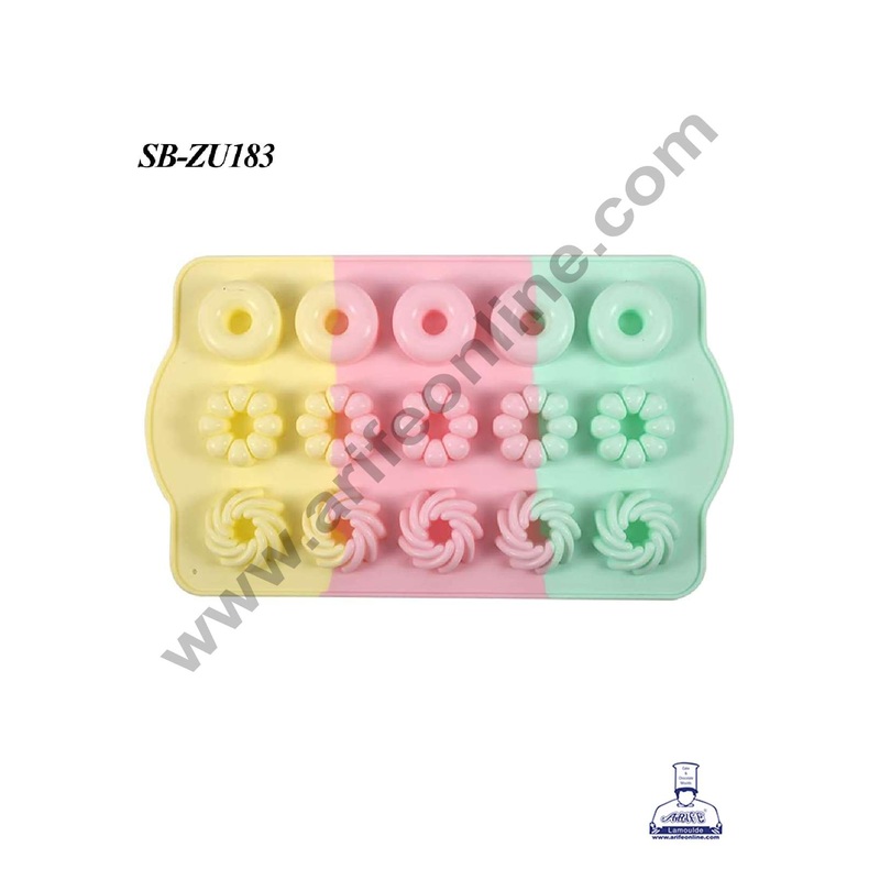 CAKE DECOR 15 cavity Mini Mix Donut Shape Rainbow Silicone Mould SB-ZU183