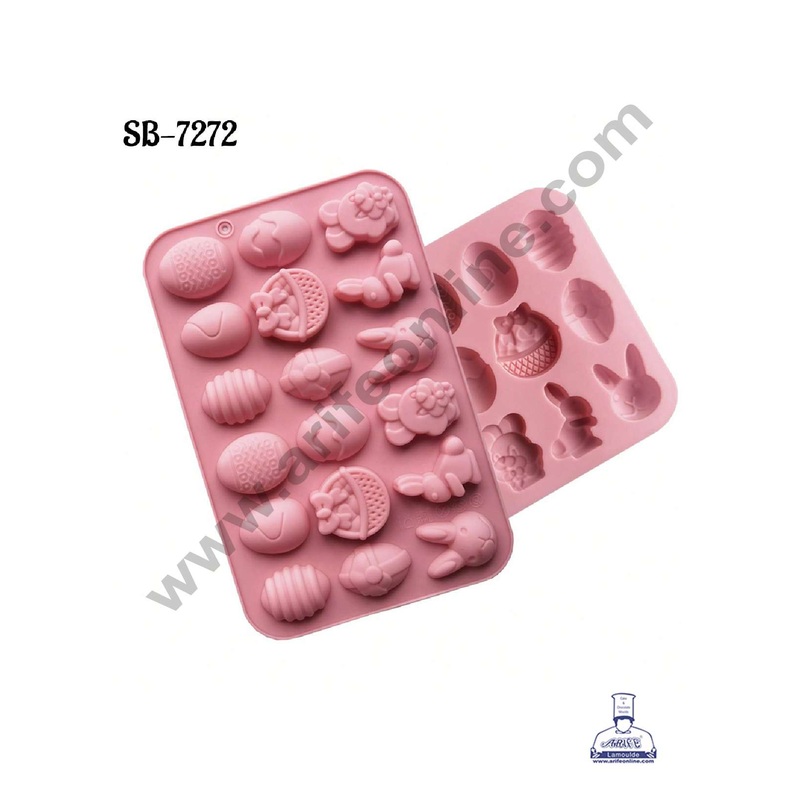 CAKE DECOR 18 Cavity Egg, Bunny, Basket Shape | Easter Theme Silicone Chocolate Mould - SB-7272