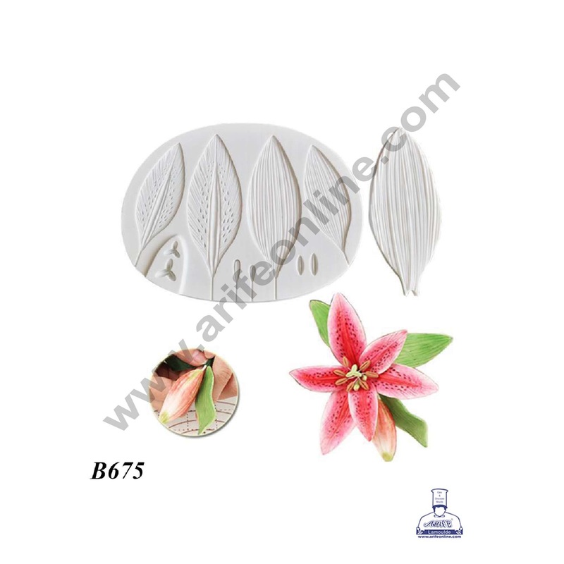 CAKE DECOR 2 Pcs Set Lily Flower Petal & Leaf Veiner Silicone Fondant Mould for Cake Decorations (SBSP-B675)