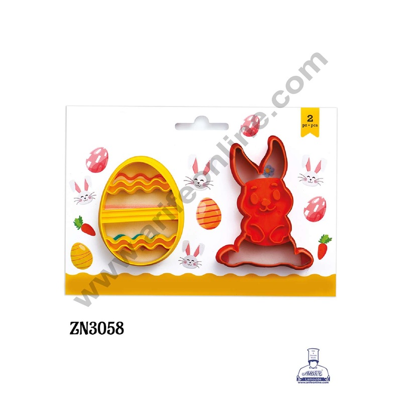 CAKE DECOR 2 Piece Bunny & Egg Shape Plastic Cutter | Easter Theme - ZN3058