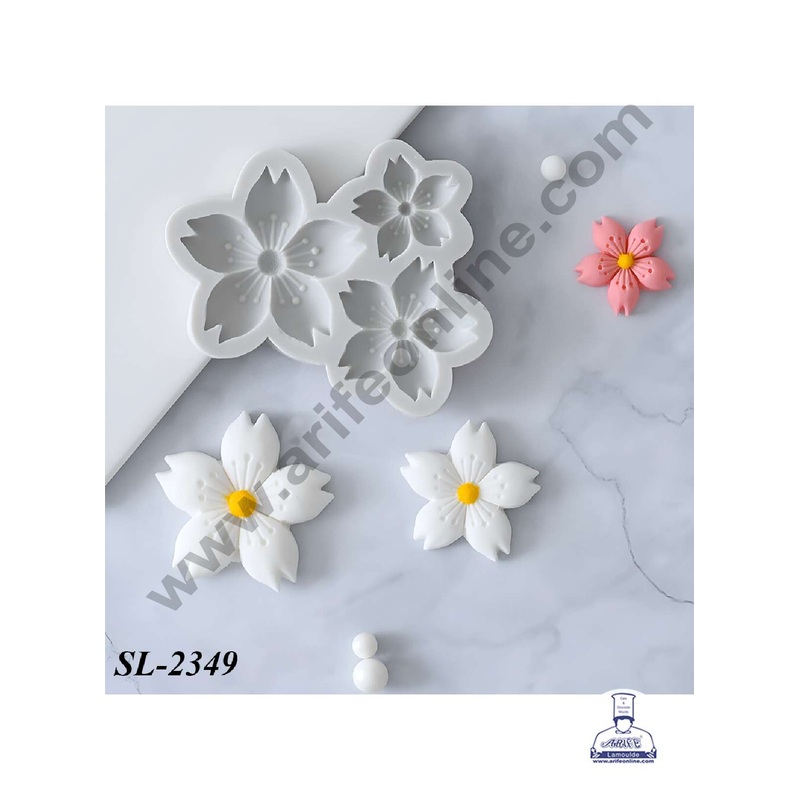 CAKE DECOR 3 Cavity Cherry Blossom Flower Shape Silicone Fondant Mould for Cake Decorations (SBSP-SL-2349)