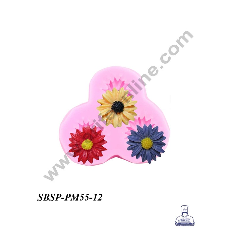CAKE DECOR 3 Cavity Daisy Flower Shape Silicone Fondant Mould for Cake Decorations (SBSP-PM55-12)
