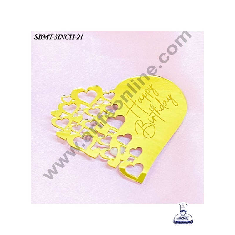 CAKE DECOR 3 inch Acrylic Happy Birthday Heart Cutout Cake topper (SBMT-3INCH-21)