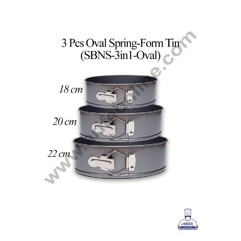CAKE DECOR 3 Pcs Oval Non Stick Spring-Form Tin | Cake Mould | Bakeware Pan - (SBNS-3in1-Oval)