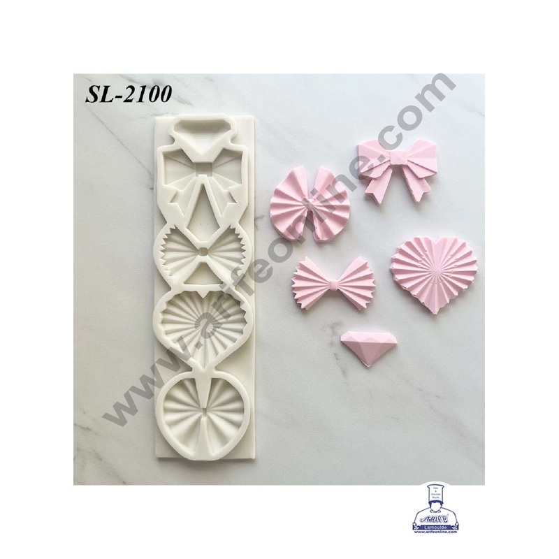 CAKE DECOR 4 Cavity Bows Heart Diamond Shape Silicone Fondant Mould for Cake Decorations (SBSP-SL-2100)