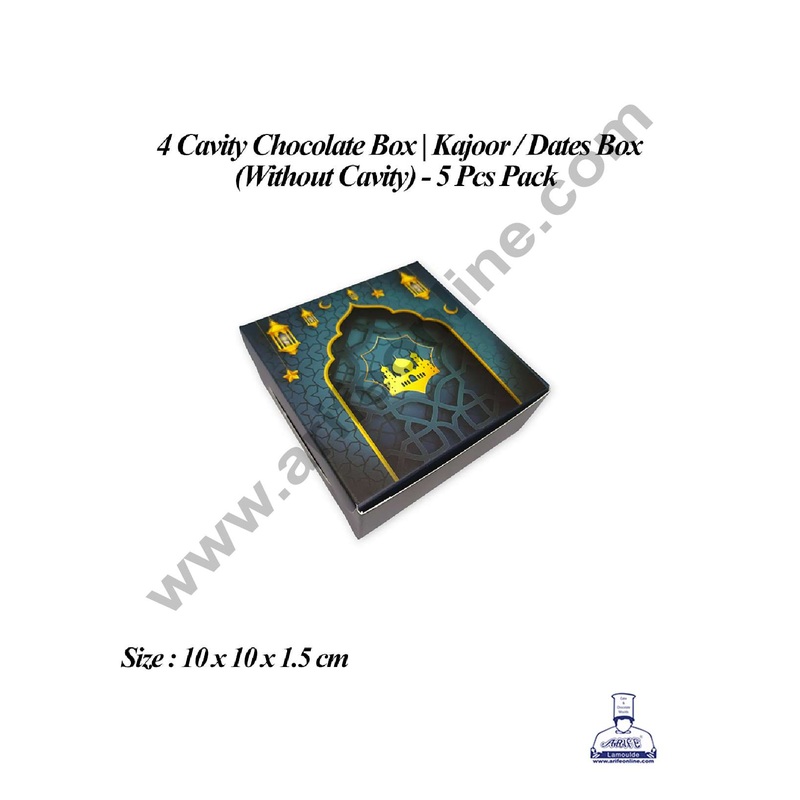 CAKE DECOR 4 Cavity Chocolate Box (Without Cavity) | Kajoor/Dates Box | Ramadan Theme | Sweet Box - 5 Pcs Pack
