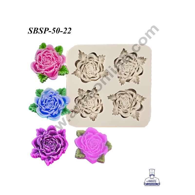 CAKE DECOR 4 Cavity Rose Flower Shape Silicone Fondant Mould for Cake Decorations (SBSP-50-22)