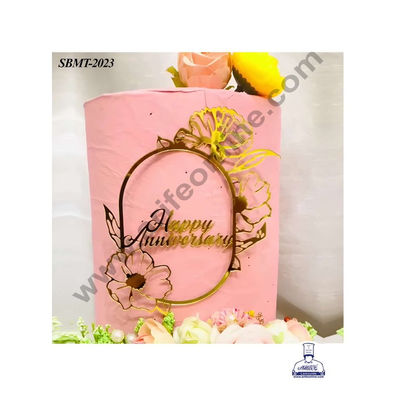 CAKE DECOR 5 inch Acrylic Happy Anniversary in Flower Frame Cake topper (SBMT-2023)