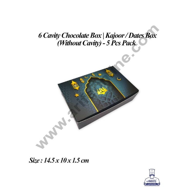 CAKE DECOR 6 Cavity Chocolate Box (Without Cavity) | Kajoor/Dates Box | Ramadan Theme | Sweet Box - 5 Pcs Pack