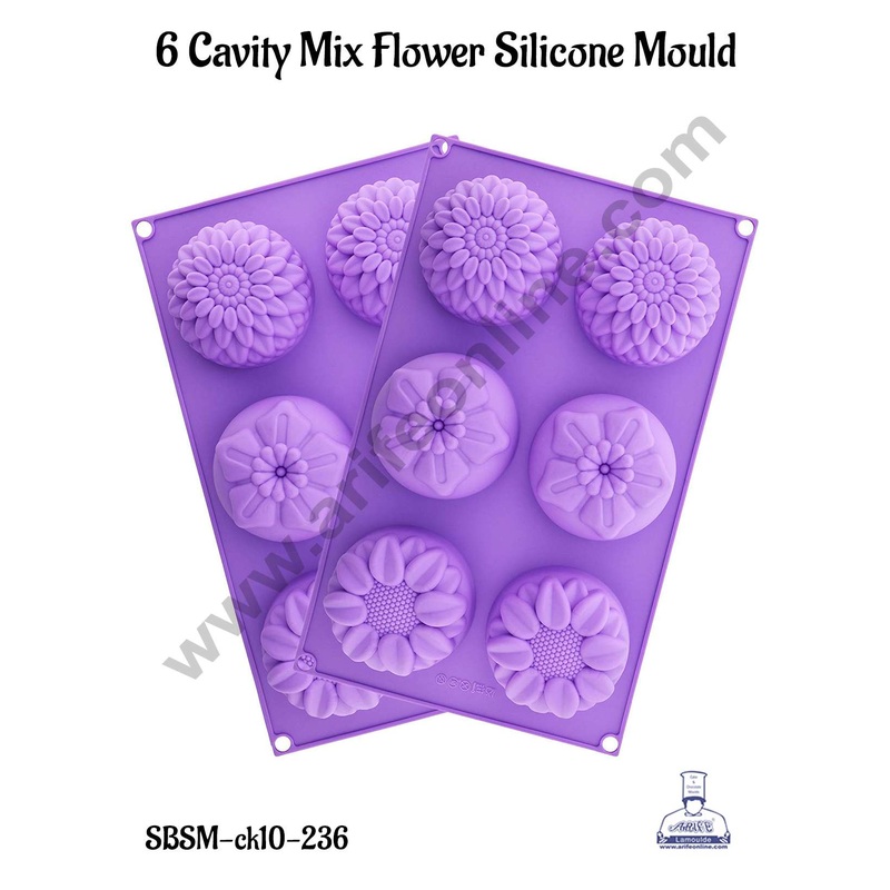 CAKE DECOR 6 Cavity Mix Flower Shape Silicone Mould | Jelly & Soap Mould | Baking Mould - SBSM-ck10-236