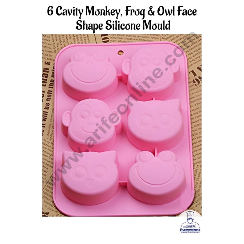 CAKE DECOR 6 Cavity Monkey, Frog & Owl Face Shape Silicone Mould | Jelly & Soap Mould | Baking Mould - SBSM-ck3-363