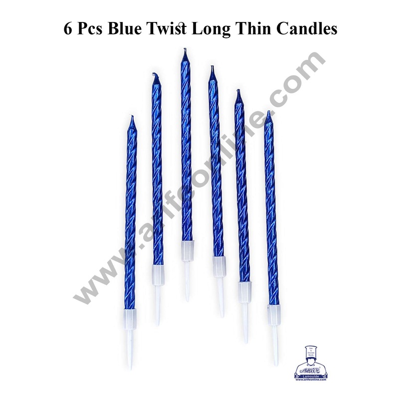 CAKE DECOR 6 Pcs Blue Twist Long Thin Candle for Cake and Cupcake Decorations
