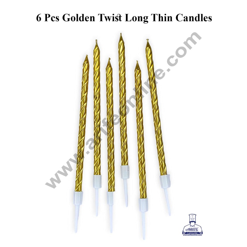 CAKE DECOR 6 Pcs Gold Twist Long Thin Candle for Cake and Cupcake Decorations