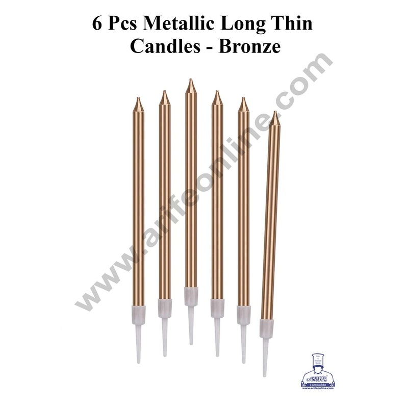 CAKE DECOR 6 Pcs Metallic Long Thin Candle for Cake and Cupcake Decorations - Bronze