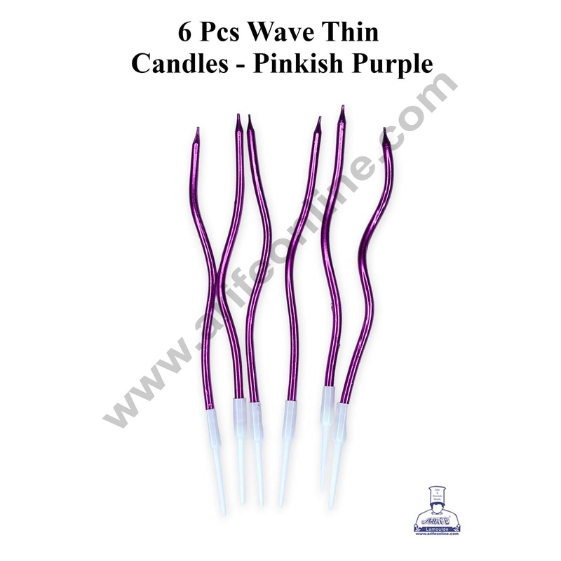 CAKE DECOR 6 Pcs Metallic Long Twisty Candle with Stand for Cake and Cupcake Decorations - Pinkish Purple