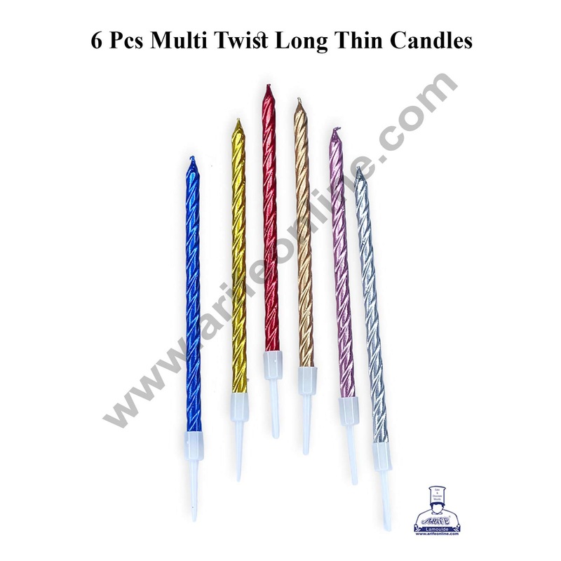 CAKE DECOR 6 Pcs Multi Twist Long Thin Candle for Cake and Cupcake Decorations