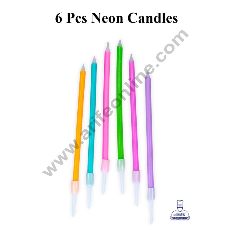 CAKE DECOR 6 Pcs Neon Long Thin Candle for Cake and Cupcake Decorations