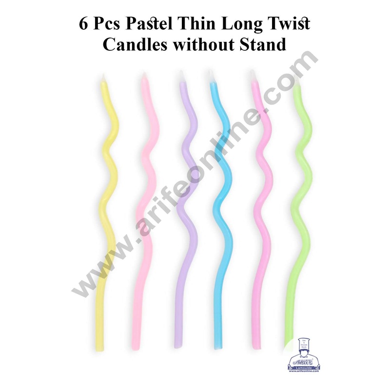 CAKE DECOR 6 Pcs Pastel Thin Long Twist Candles without Stand for Cake & Cupcake Decoration