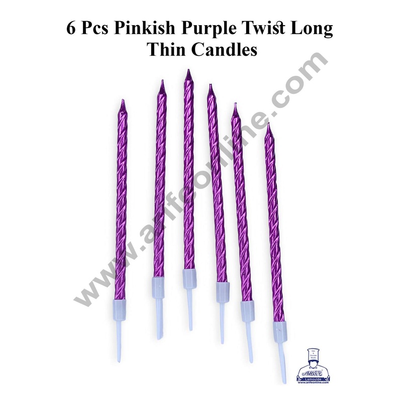 CAKE DECOR 6 Pcs Pinkish Purple Twist Long Thin Candle for Cake and Cupcake Decorations