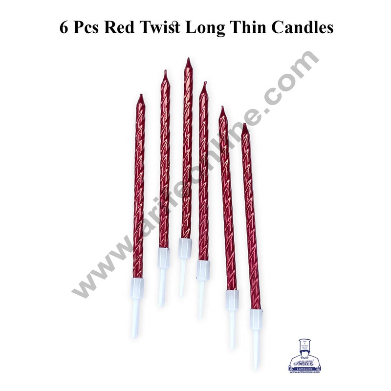 CAKE DECOR 6 Pcs Red Twist Long Thin Candle for Cake and Cupcake Decorations