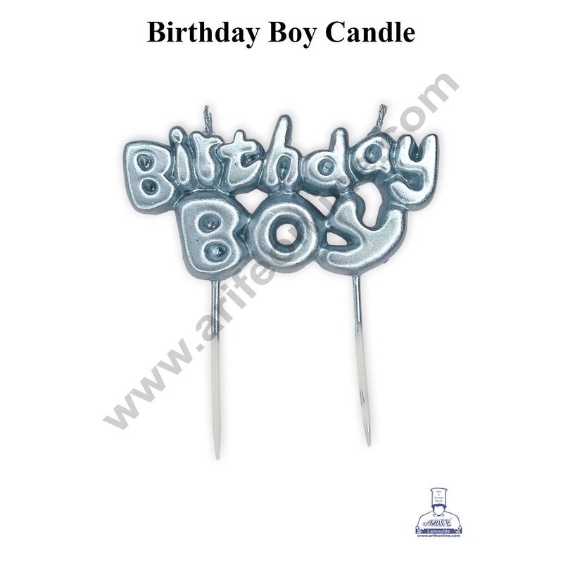 CAKE DECOR Birthday Boy Candle with Stand for Cake Decoration - Blue (1 Piece)