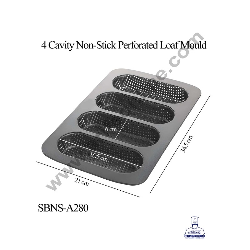 CAKE DECOR Non Stick Aluminium 4 Cavity Perforated Loaf Mould (SBNS-A280)
