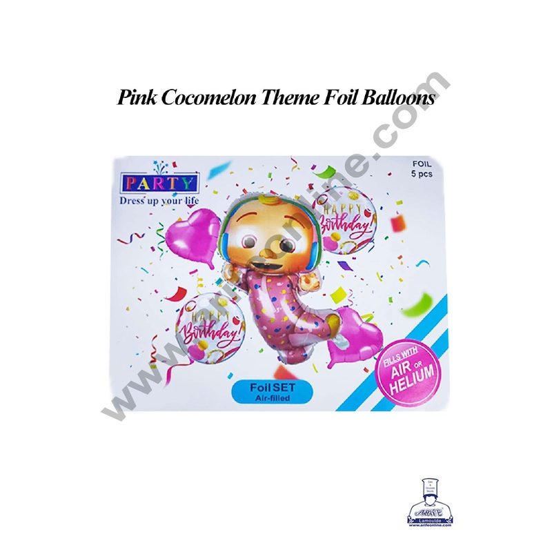 CAKE DECOR Pink Cocomelon Theme Foil Balloons | Party Decoration - (5 Pcs Pack)