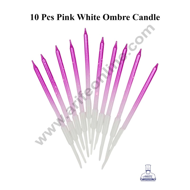 CAKE DECOR Pink & White Ombre with White Splash Candles with Stand for Cake and Cupcake Decorations (Set of 10 Pcs)