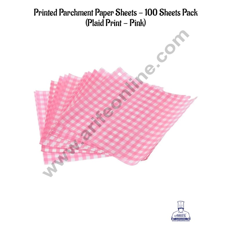 CAKE DECOR Printed Parchment Paper | Bento Box Liner | Grease Proof Paper | Wrap Paper - Pink Checks/Plaid Print (100 Sheets)