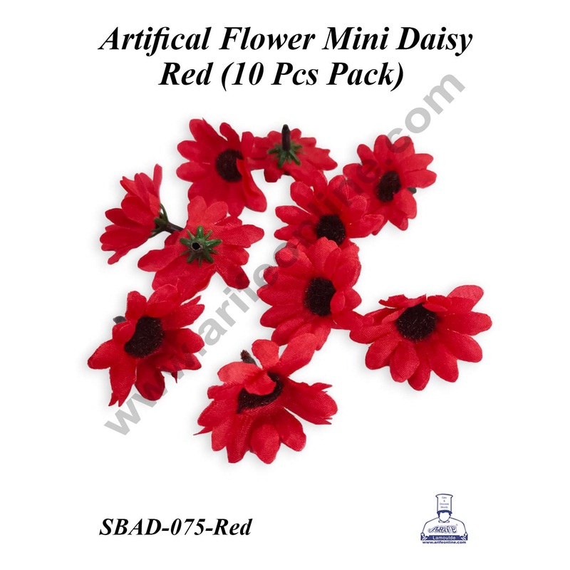 CAKE DECOR Red Mini Daisy Artificial Flower For Cake Decoration ( 10 pcs pack )
