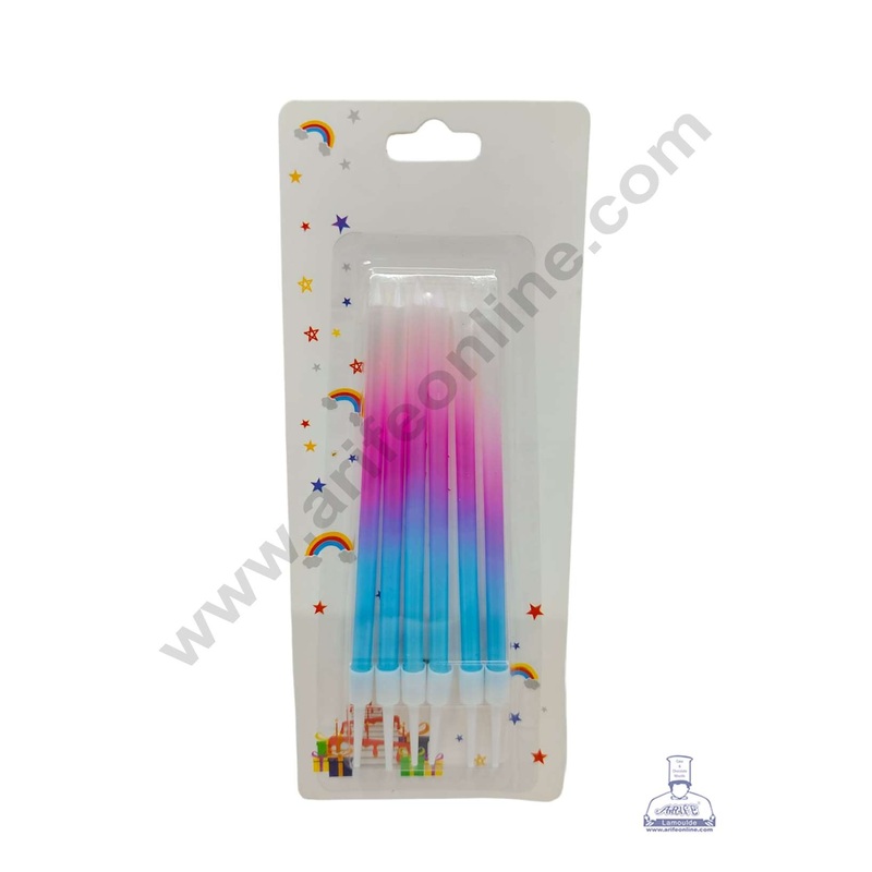 CAKE DECOR White, Pink & Blue Gradient/Ombre Candles with Stand for Cake and Cupcake Decorations - (Set of 6 Pc)