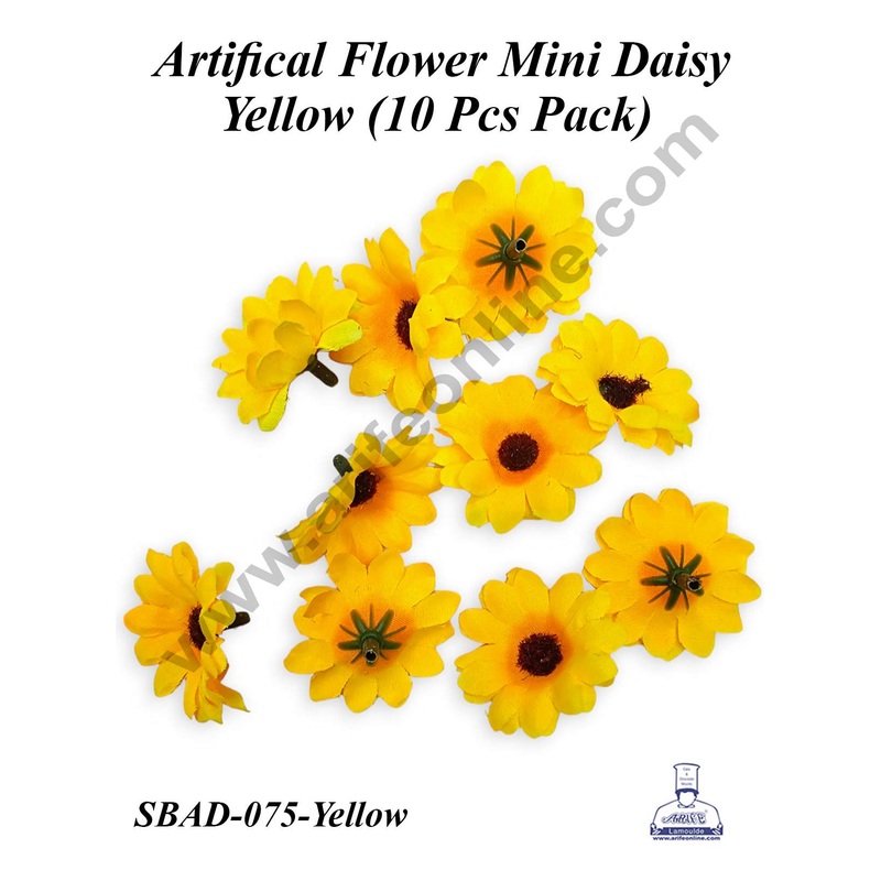 CAKE DECOR Yellow Mini Daisy Artificial Flower For Cake Decoration ( 10 pcs pack )