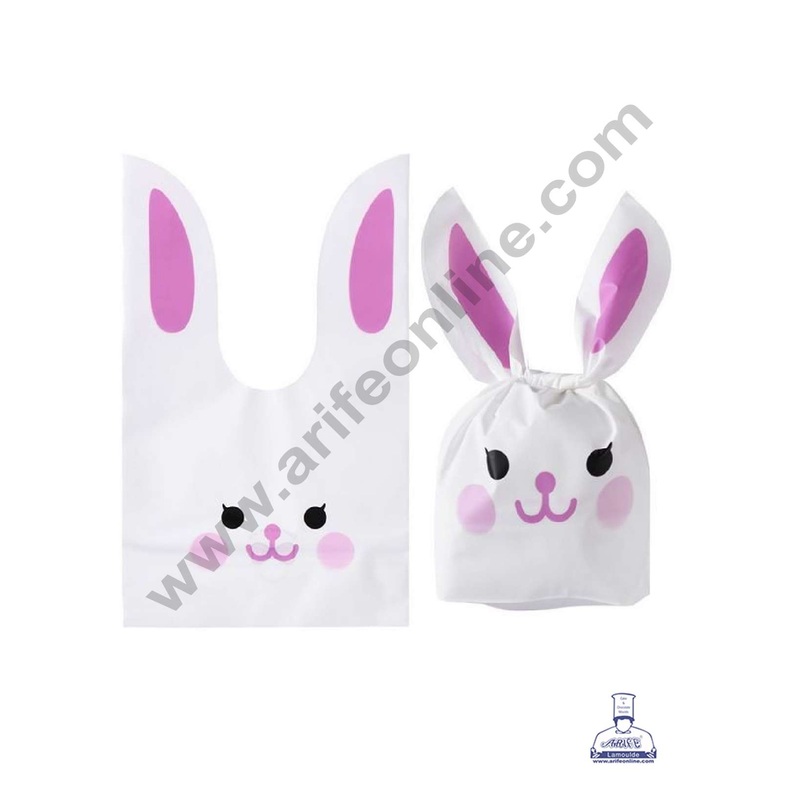 CAKE DECOR 10 Pcs Medium Rabbit Ear Candy Gift Bags | Cute Plastic Bunny Goodie Bags | Candy Bags for Kids